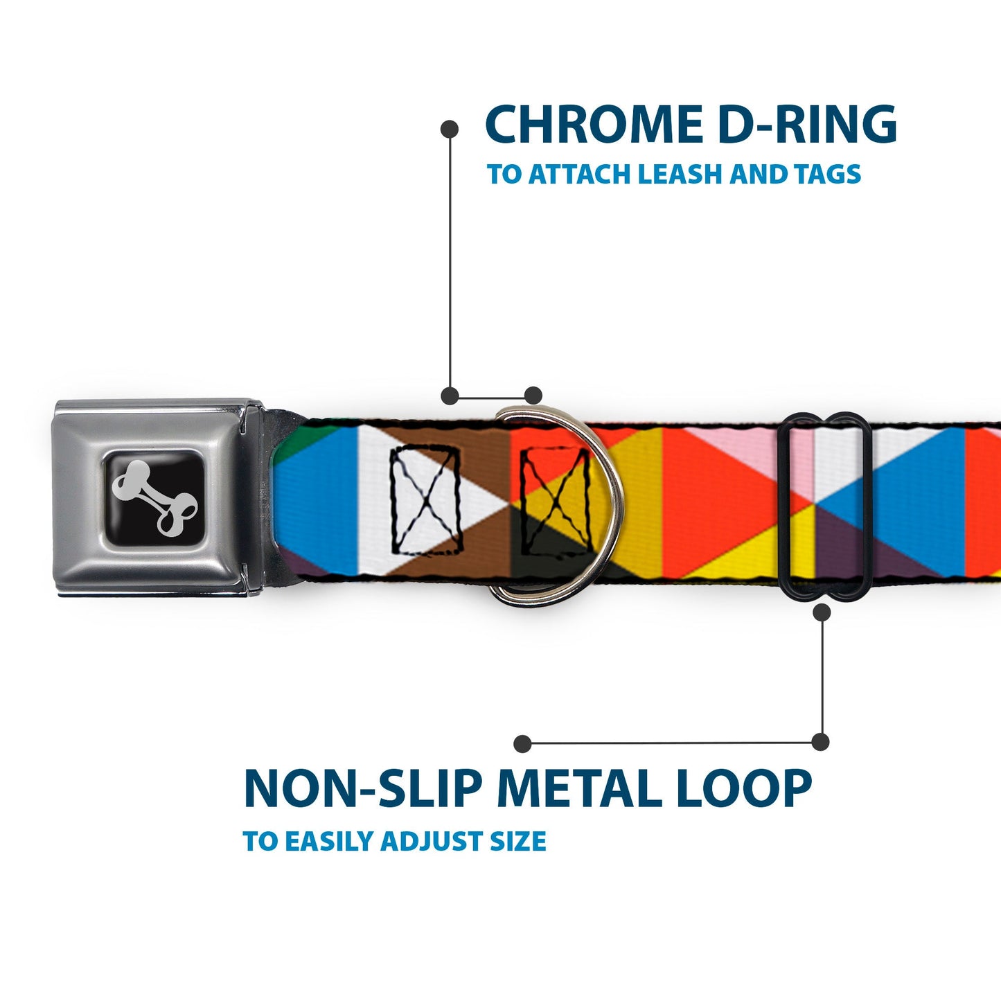 Dog Bone Seatbelt Buckle Collar - Geometric Triangle Blocks Multi Color - Seatbelt Buckle Collars - Buckle - Down