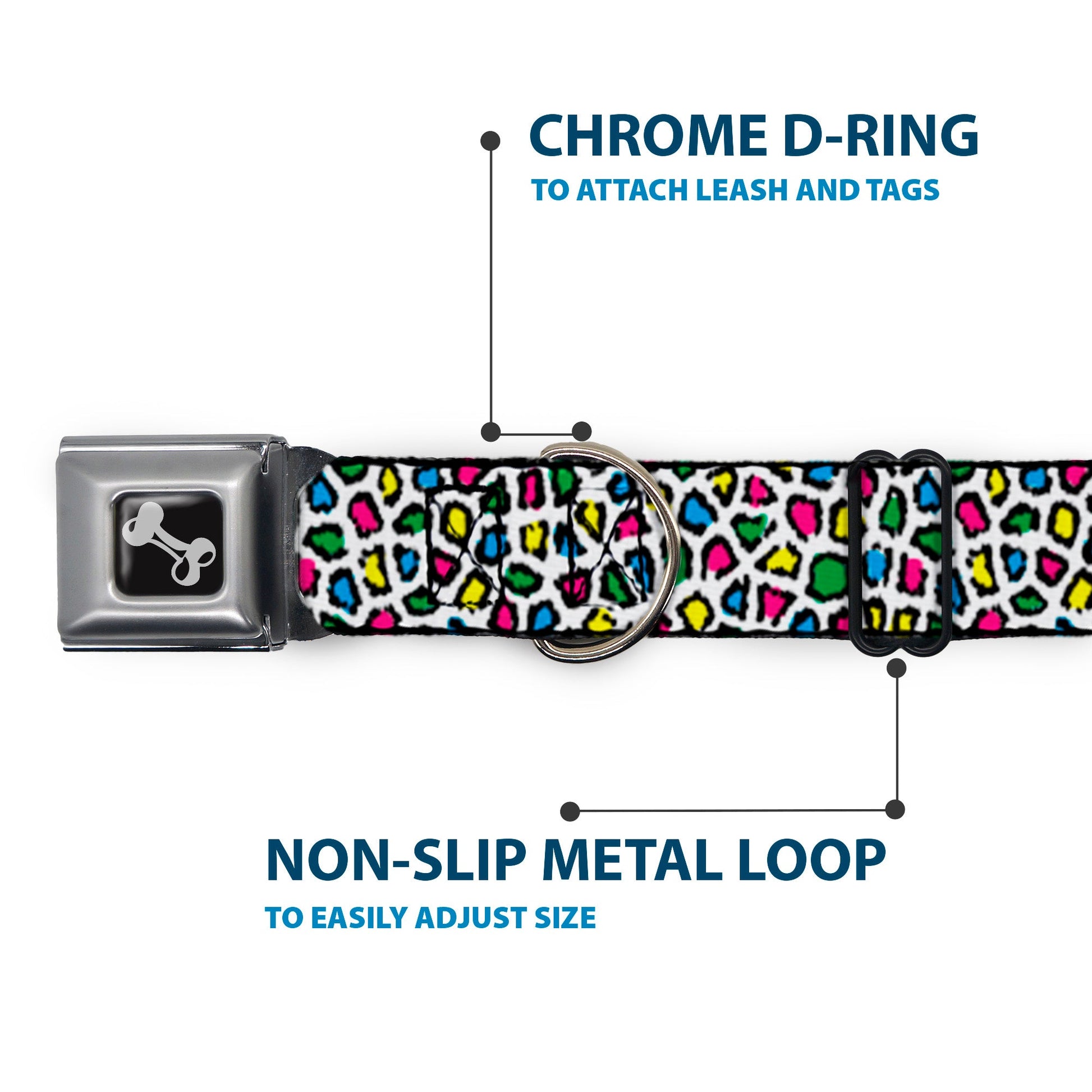 Dog Bone Seatbelt Buckle Collar - Leopard White/Multi Color - Seatbelt Buckle Collars - Buckle - Down
