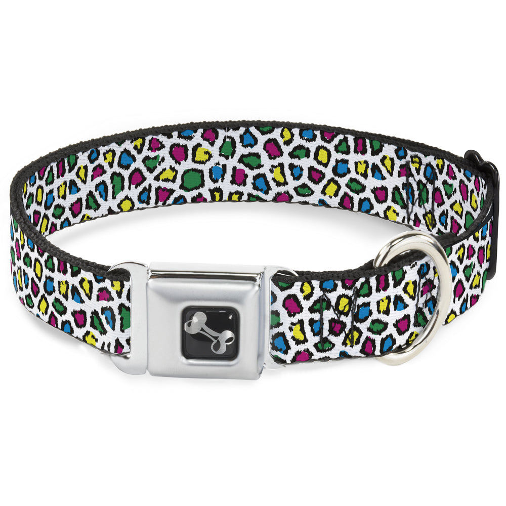 Dog Bone Seatbelt Buckle Collar - Leopard White/Multi Color - Seatbelt Buckle Collars - Buckle - Down