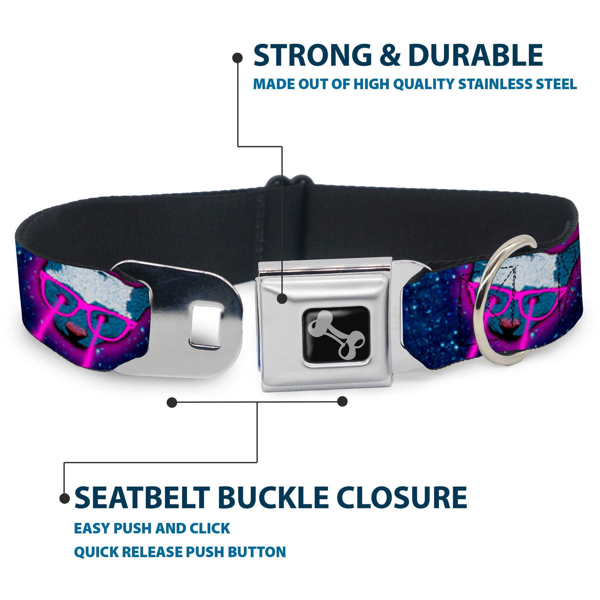 Dog Bone Seatbelt Buckle Collar - Laser Eye Cats in Space - Seatbelt Buckle Collars - Buckle - Down