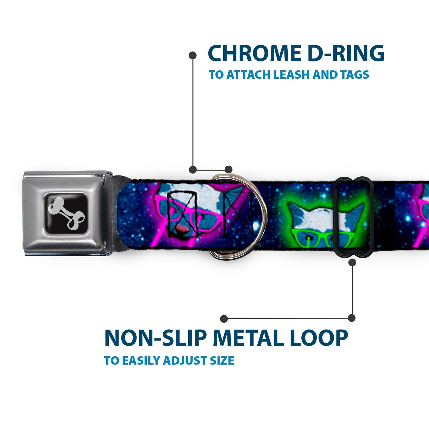 Dog Bone Seatbelt Buckle Collar - Laser Eye Cats in Space - Seatbelt Buckle Collars - Buckle - Down