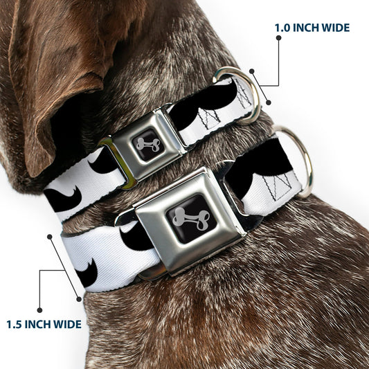 Dog Bone Seatbelt Buckle Collar - Mustaches White/Black - Seatbelt Buckle Collars - Buckle - Down