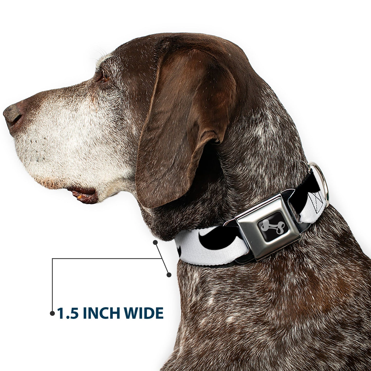 Dog Bone Seatbelt Buckle Collar - Mustaches White/Black - Seatbelt Buckle Collars - Buckle - Down