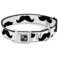 Dog Bone Seatbelt Buckle Collar - Mustaches White/Black