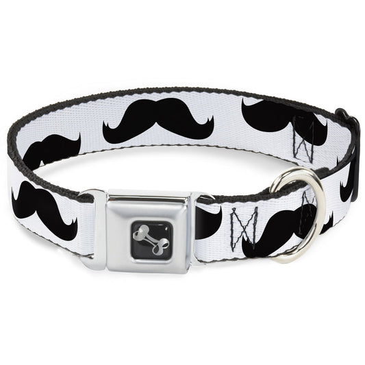 Dog Bone Seatbelt Buckle Collar - Mustaches White/Black - Seatbelt Buckle Collars - Buckle - Down