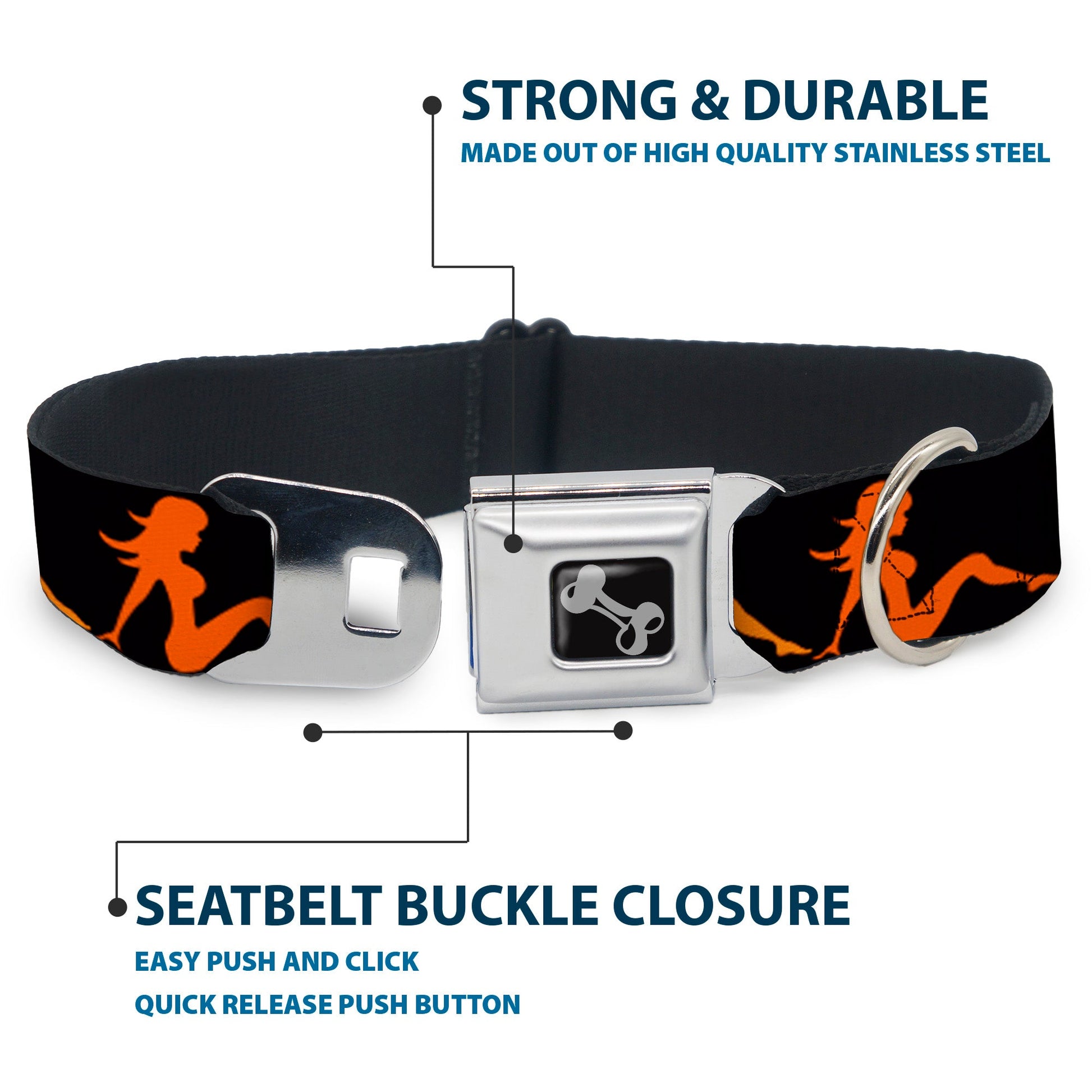 Dog Bone Seatbelt Buckle Collar - Mud Flap Girl Repeat Black/Orange Fade - Seatbelt Buckle Collars - Buckle - Down