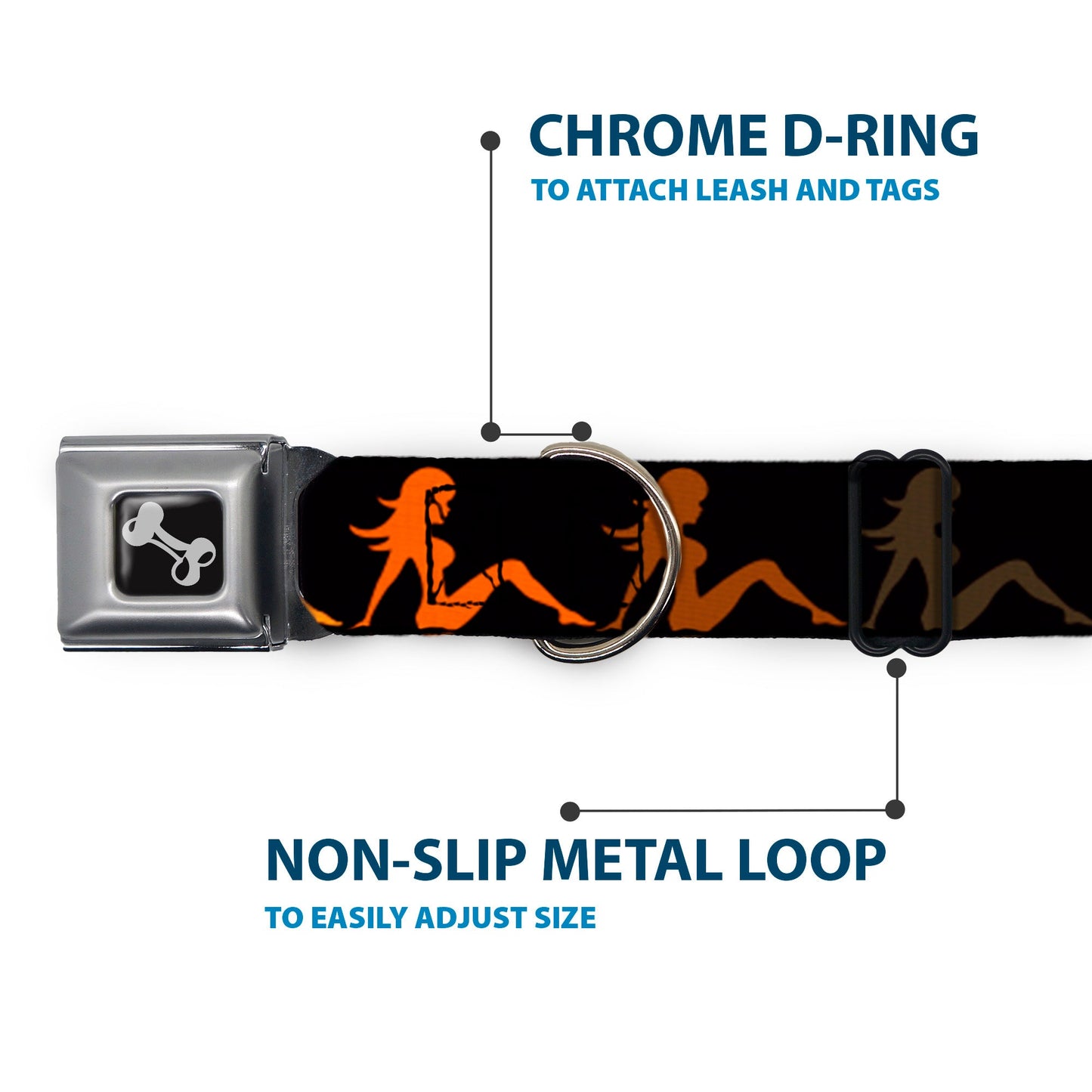 Dog Bone Seatbelt Buckle Collar - Mud Flap Girl Repeat Black/Orange Fade - Seatbelt Buckle Collars - Buckle - Down