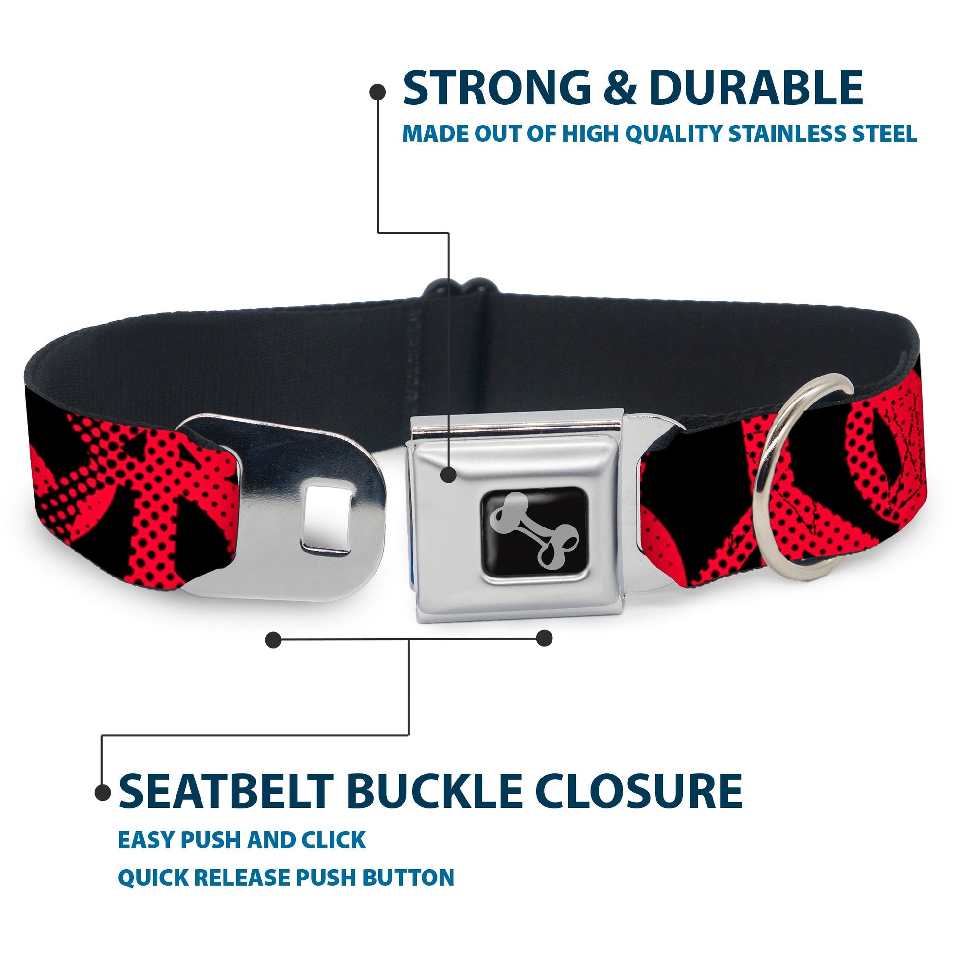 Dog Bone Seatbelt Buckle Collar - Peace Dots Black/Fuchsia - Seatbelt Buckle Collars - Buckle - Down