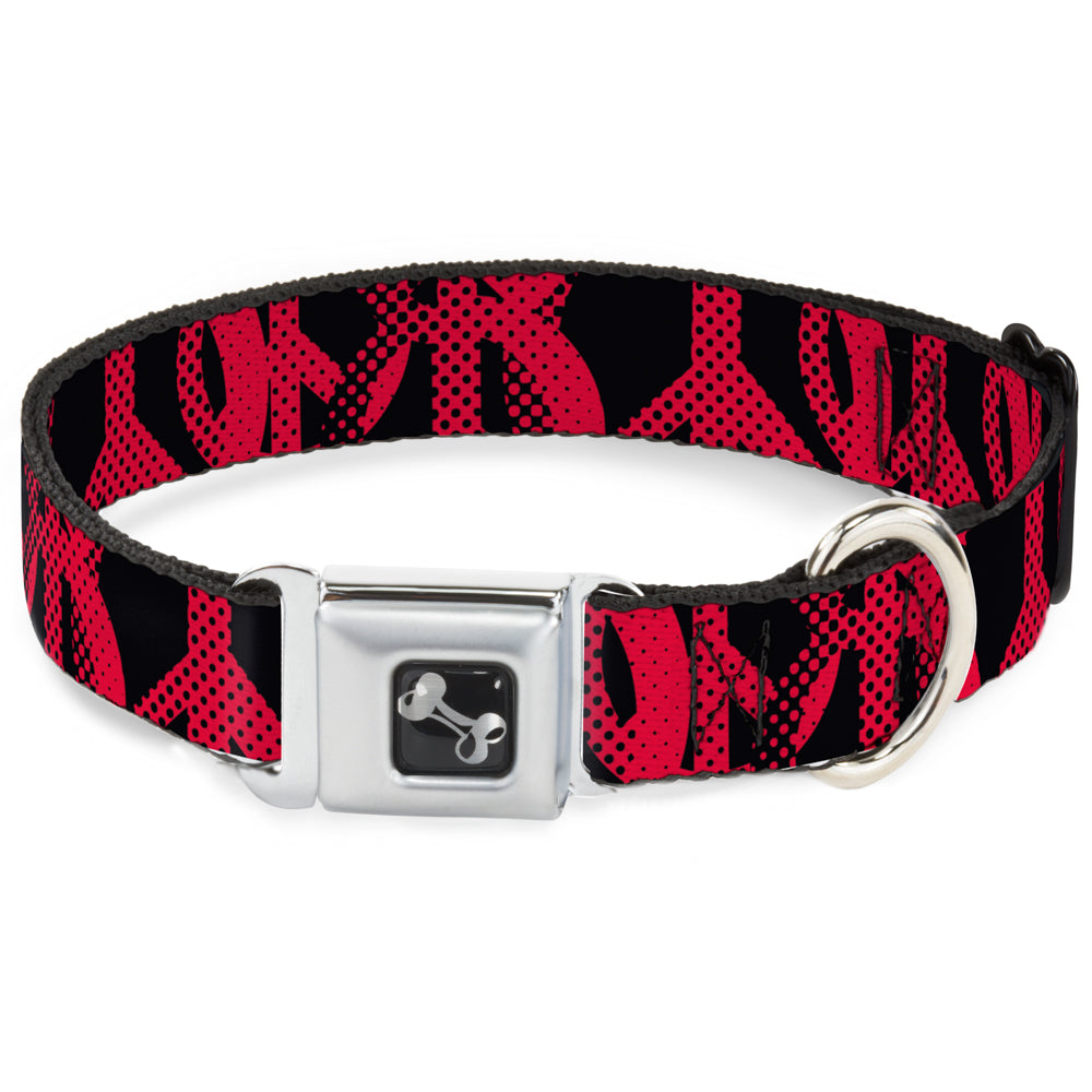 Dog Bone Seatbelt Buckle Collar - Peace Dots Black/Fuchsia - Seatbelt Buckle Collars - Buckle - Down