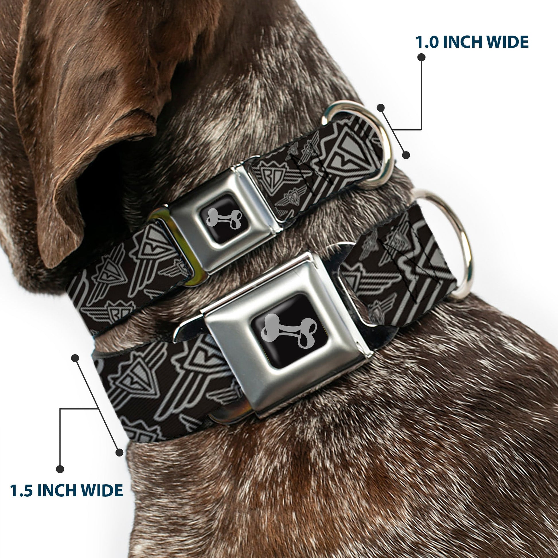 Dog Bone Seatbelt Buckle Collar - BD Logo Scattered Black/Gray - Premium Dog Collars - Buckle - Down