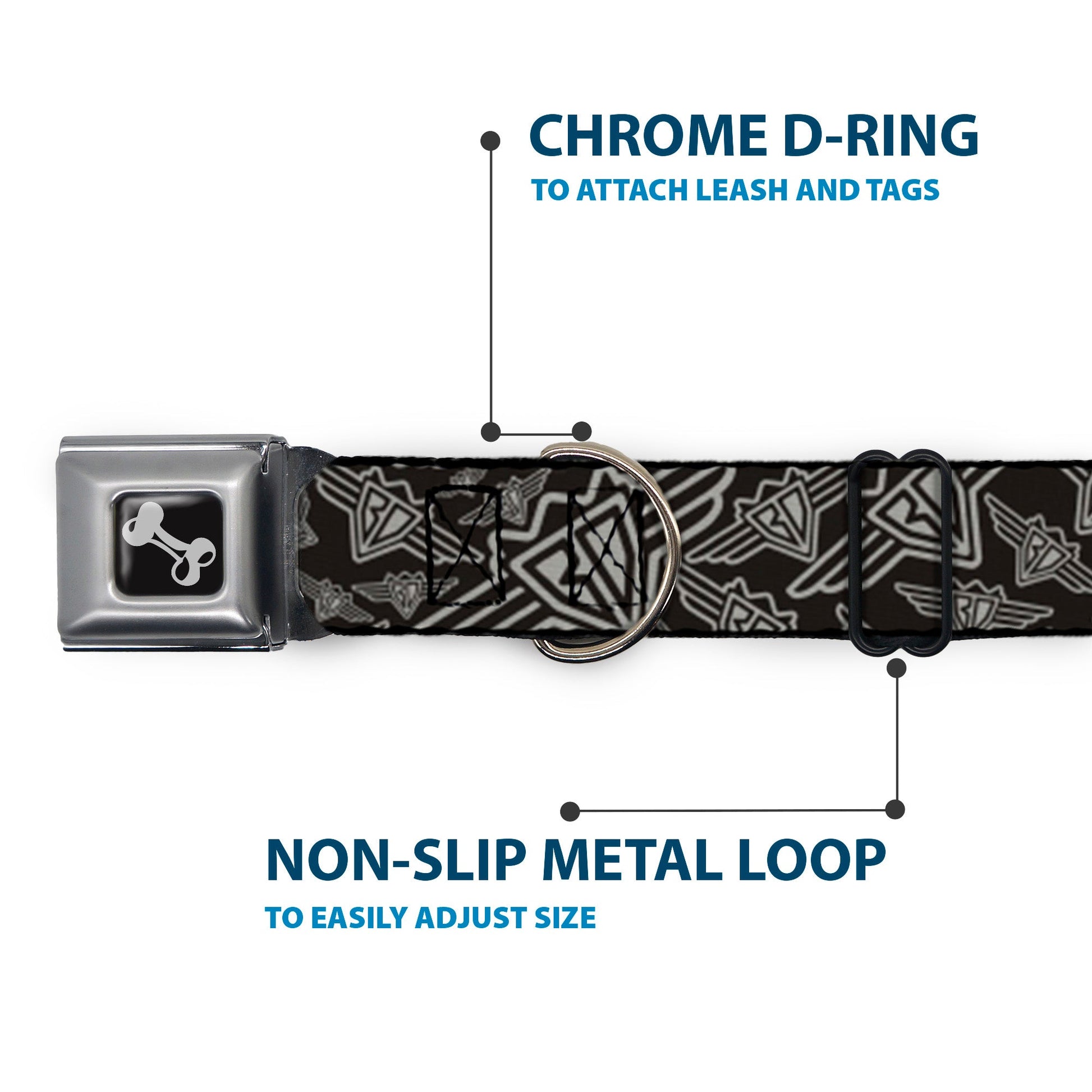 Dog Bone Seatbelt Buckle Collar - BD Logo Scattered Black/Gray - Premium Dog Collars - Buckle - Down