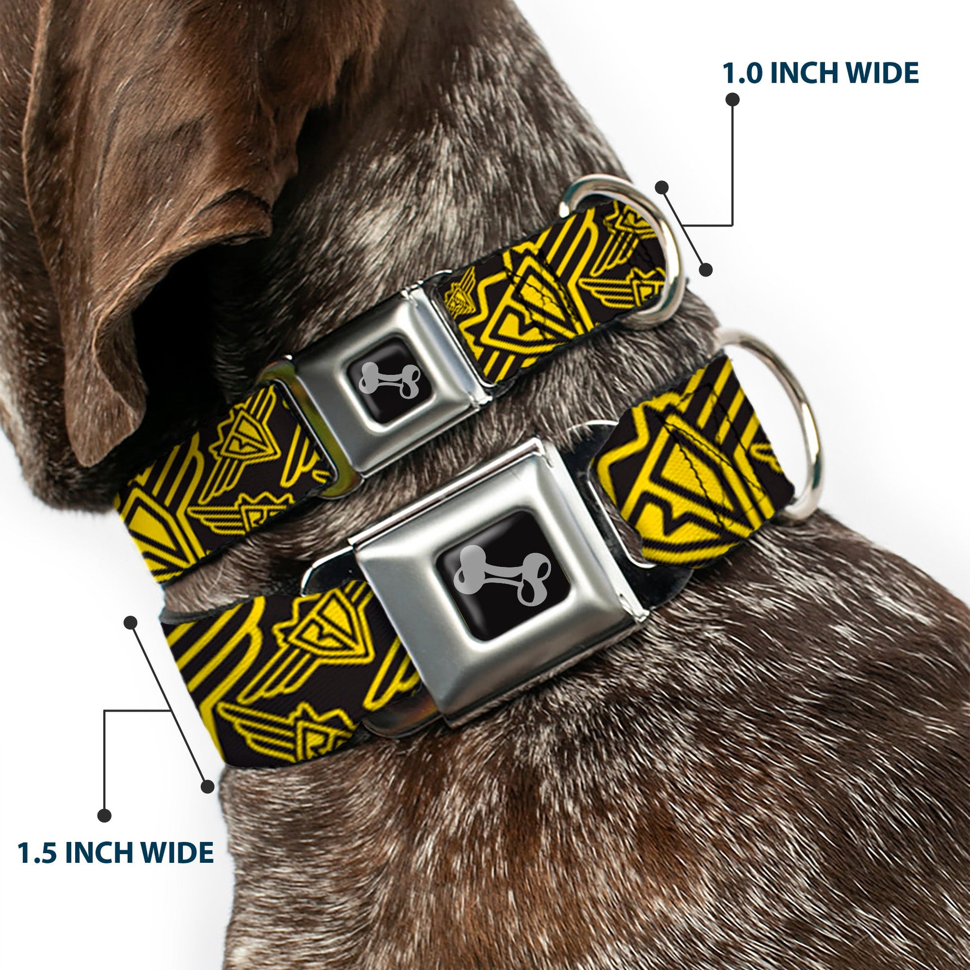 Dog Bone Seatbelt Buckle Collar - BD Logo Scattered Black/Yellow - Premium Dog Collars - Buckle - Down