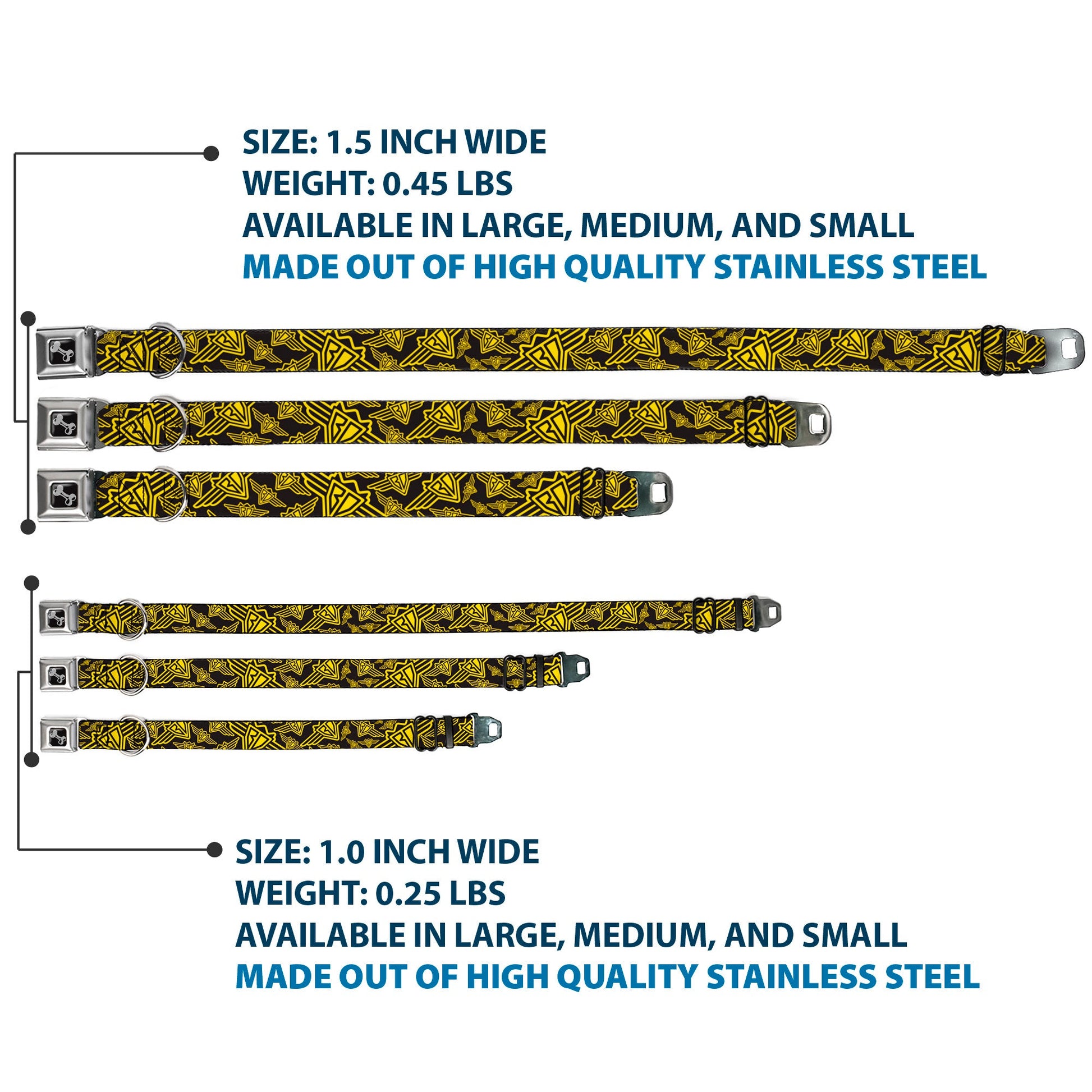 Dog Bone Seatbelt Buckle Collar - BD Logo Scattered Black/Yellow - Premium Dog Collars - Buckle - Down