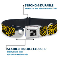 Dog Bone Seatbelt Buckle Collar - BD Logo Scattered Black/Yellow