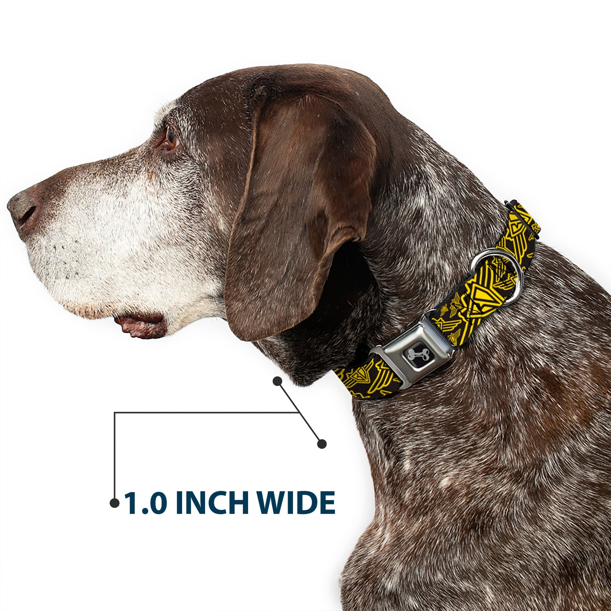 Dog Bone Seatbelt Buckle Collar - BD Logo Scattered Black/Yellow - Premium Dog Collars - Buckle - Down