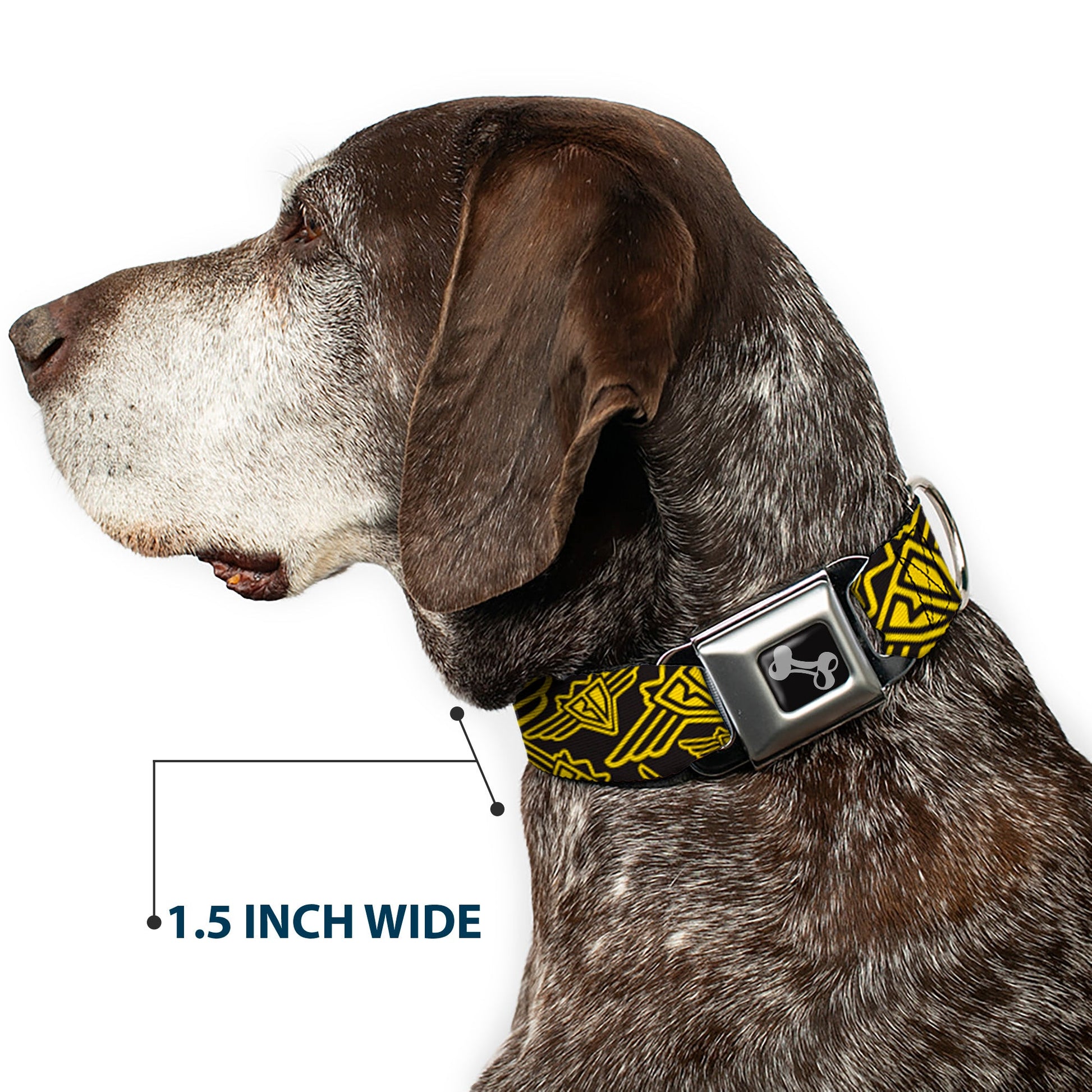 Dog Bone Seatbelt Buckle Collar - BD Logo Scattered Black/Yellow - Premium Dog Collars - Buckle - Down