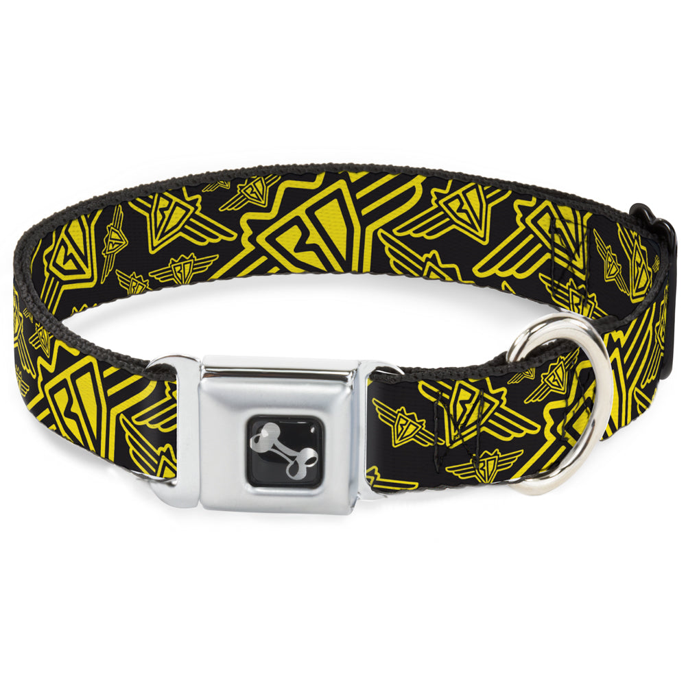 Dog Bone Seatbelt Buckle Collar - BD Logo Scattered Black/Yellow - Premium Dog Collars - Buckle - Down