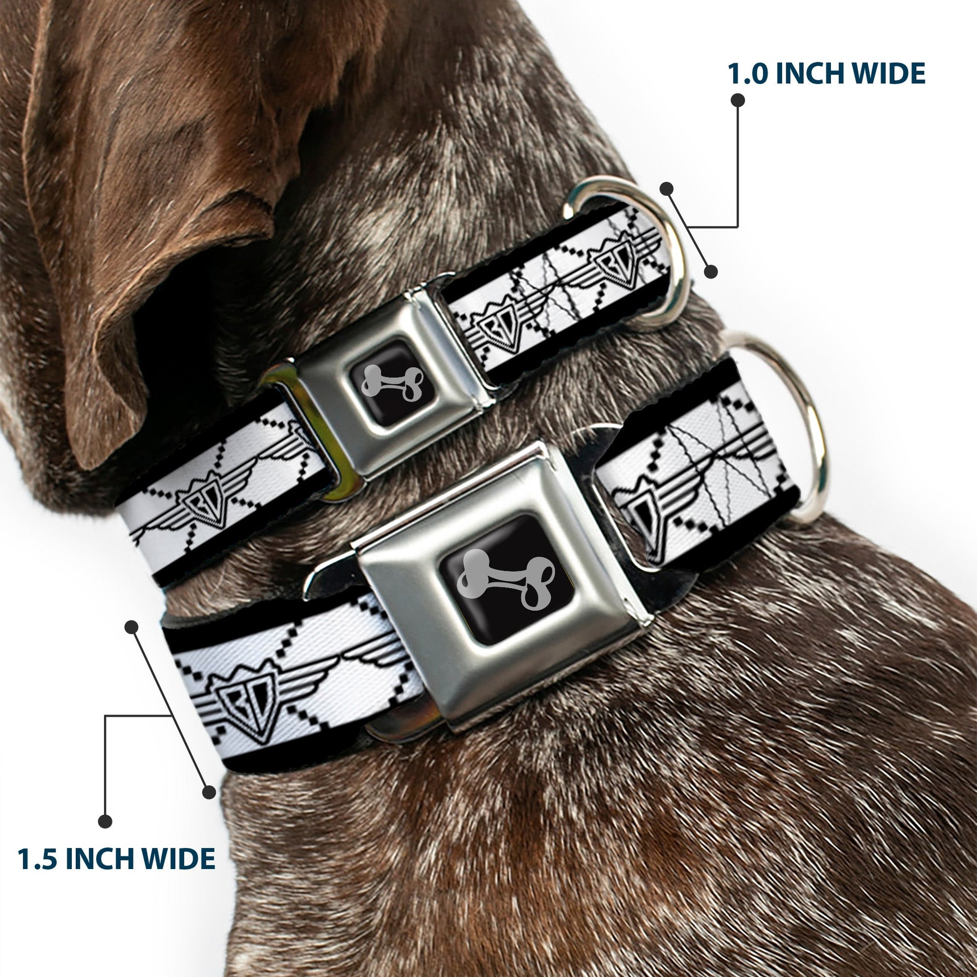 Dog Bone Seatbelt Buckle Collar - BD Monogram2 White/Black - Seatbelt Buckle Collars - Buckle - Down