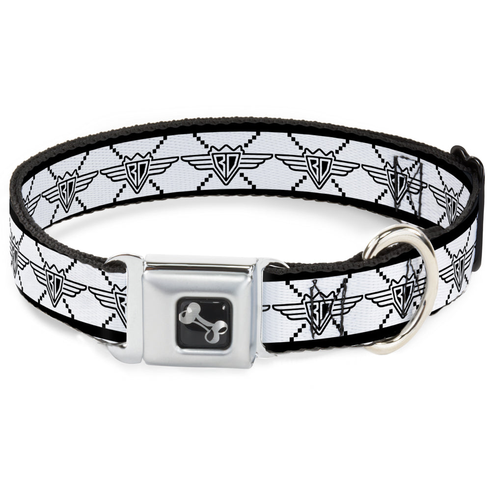 Dog Bone Seatbelt Buckle Collar - BD Monogram2 White/Black - Seatbelt Buckle Collars - Buckle - Down