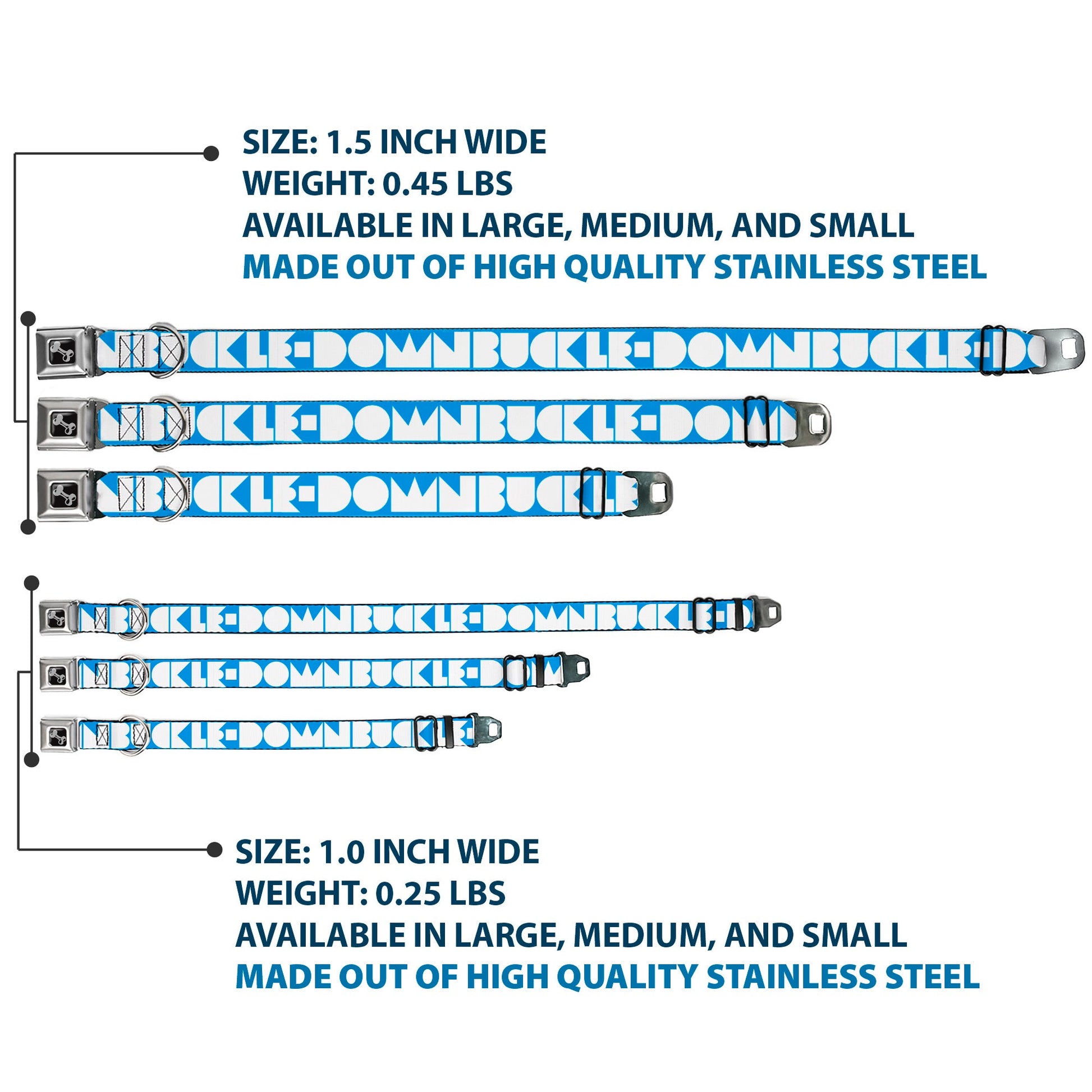 Dog Bone Seatbelt Buckle Collar - BUCKLE - DOWN Shapes Turquoise/White - Seatbelt Buckle Collars - Buckle - Down