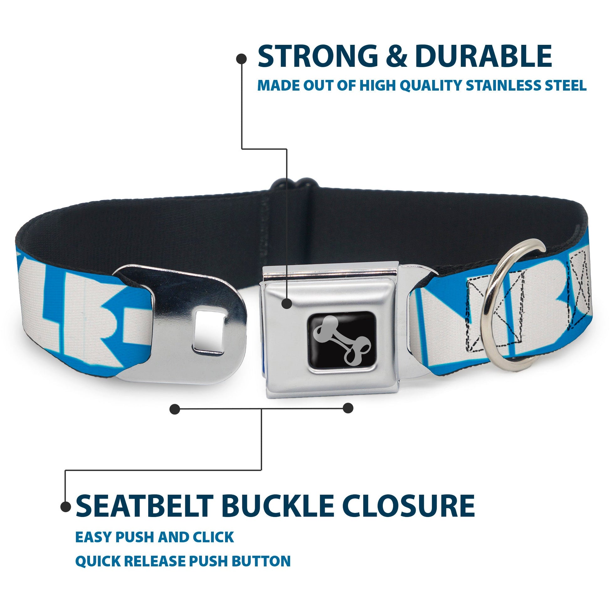 Dog Bone Seatbelt Buckle Collar - BUCKLE - DOWN Shapes Turquoise/White - Seatbelt Buckle Collars - Buckle - Down