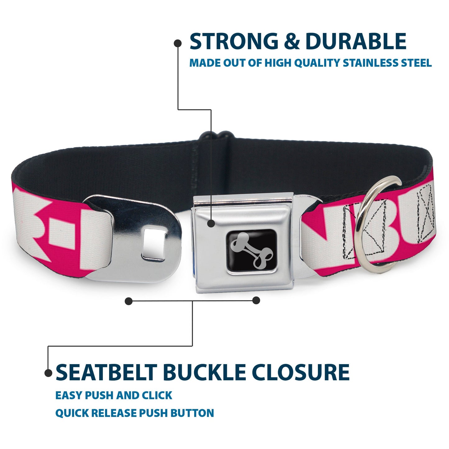 Dog Bone Seatbelt Buckle Collar - BUCKLE - DOWN Shapes Hot Pink/White - Seatbelt Buckle Collars - Buckle - Down