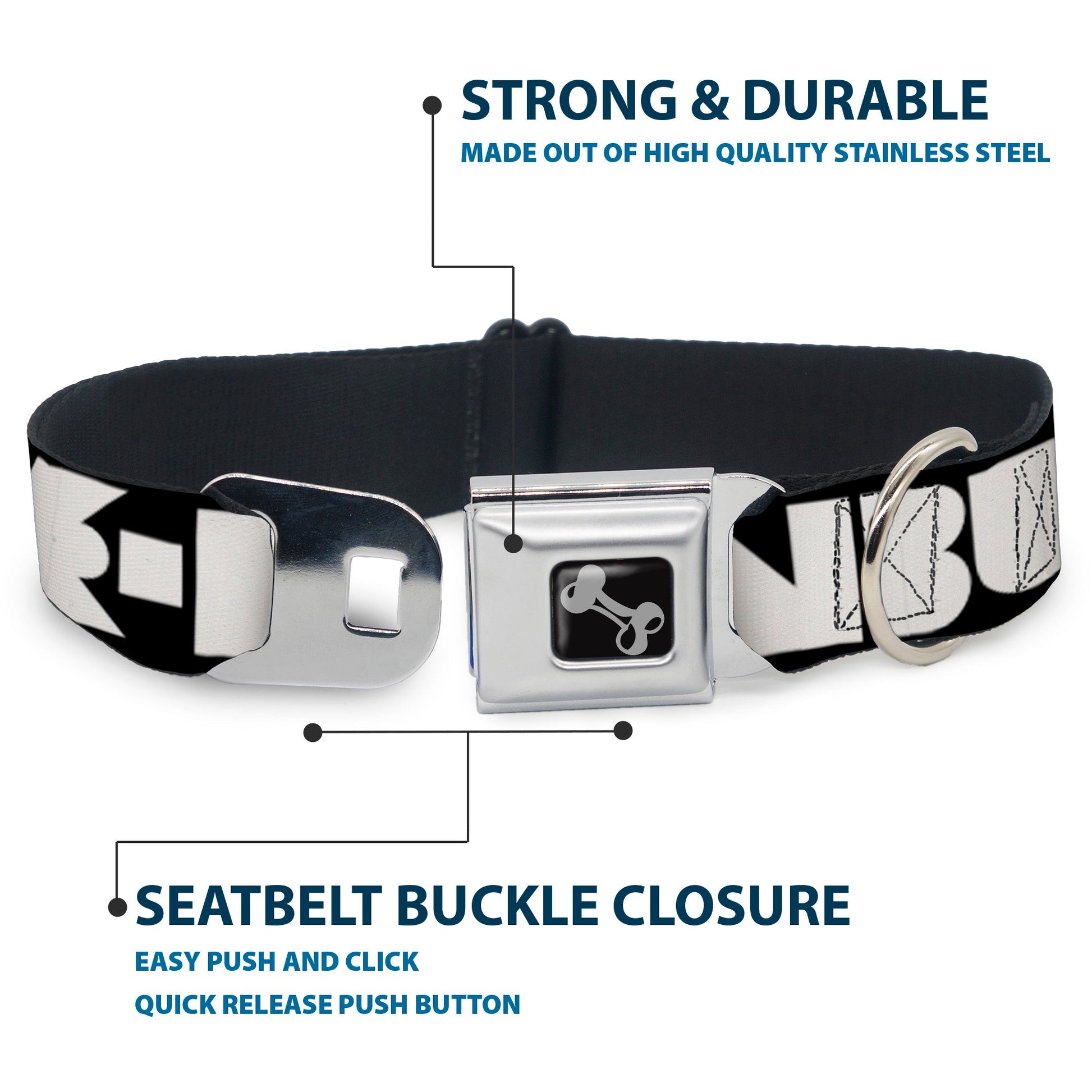 Dog Bone Seatbelt Buckle Collar - BUCKLE - DOWN Shapes Black/White - Premium Dog Collars - Buckle - Down