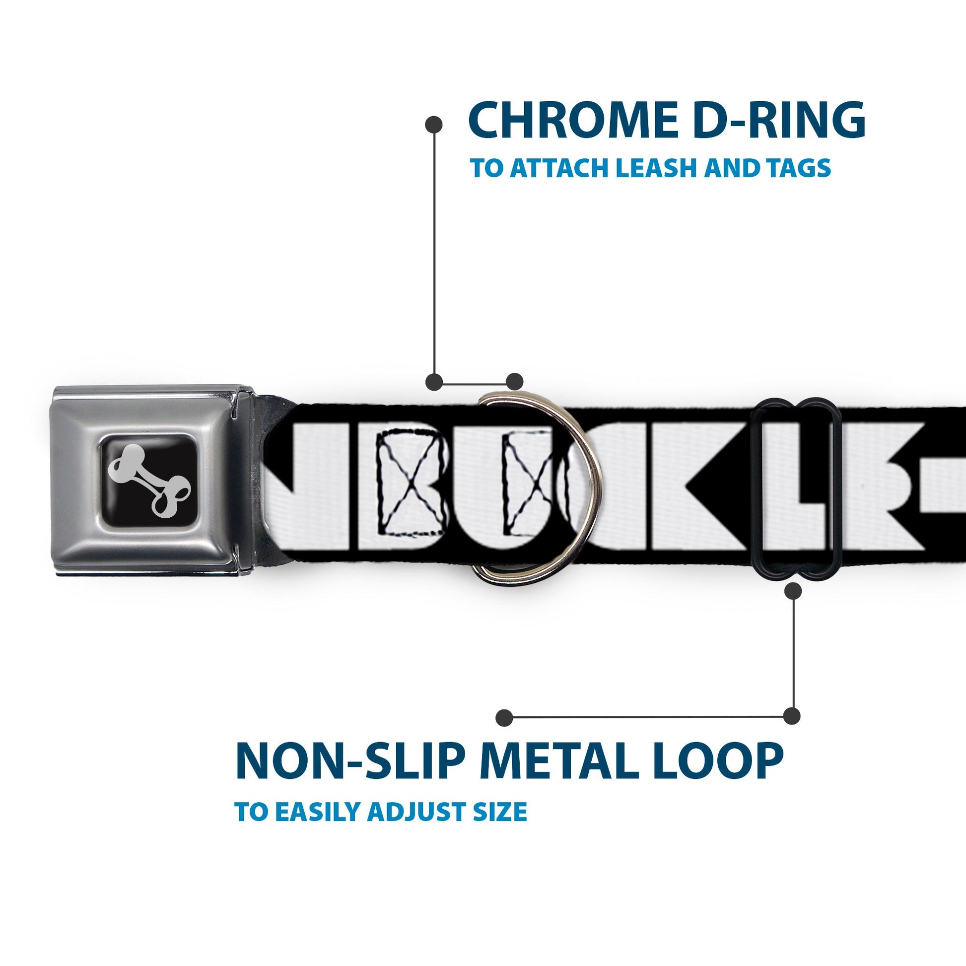 Dog Bone Seatbelt Buckle Collar - BUCKLE - DOWN Shapes Black/White - Premium Dog Collars - Buckle - Down