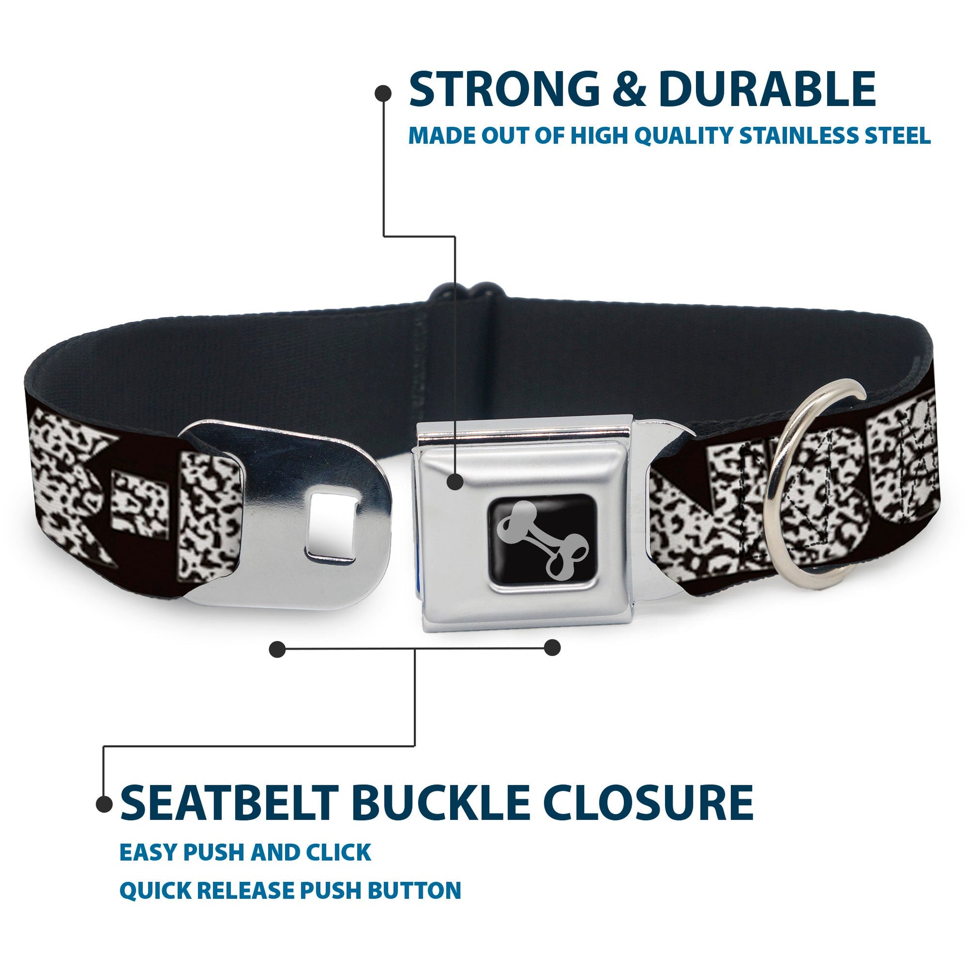 Dog Bone Seatbelt Buckle Collar - BUCKLE - DOWN Shapes Black/Camo White/Black - Premium Dog Collars - Buckle - Down