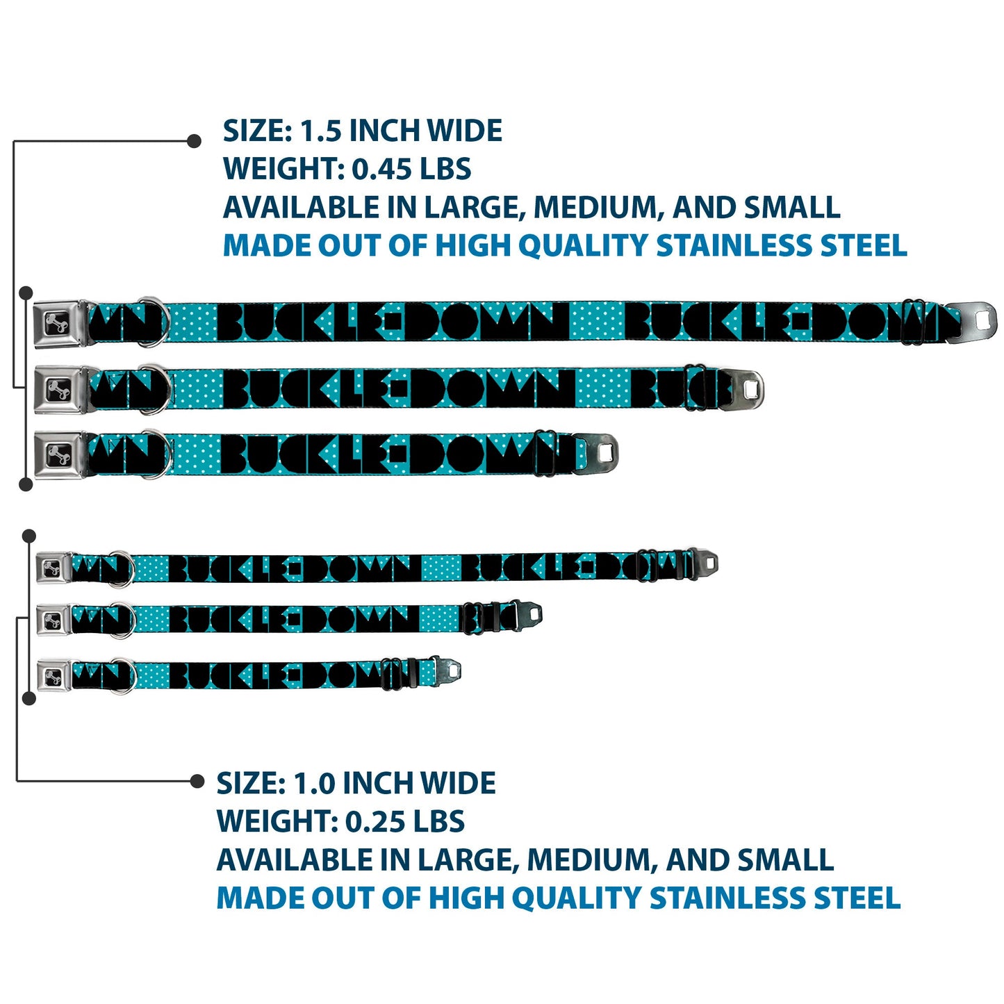 Dog Bone Seatbelt Buckle Collar - BUCKLE - DOWN Shapes Dot Turquoise/White/Black - Seatbelt Buckle Collars - Buckle - Down