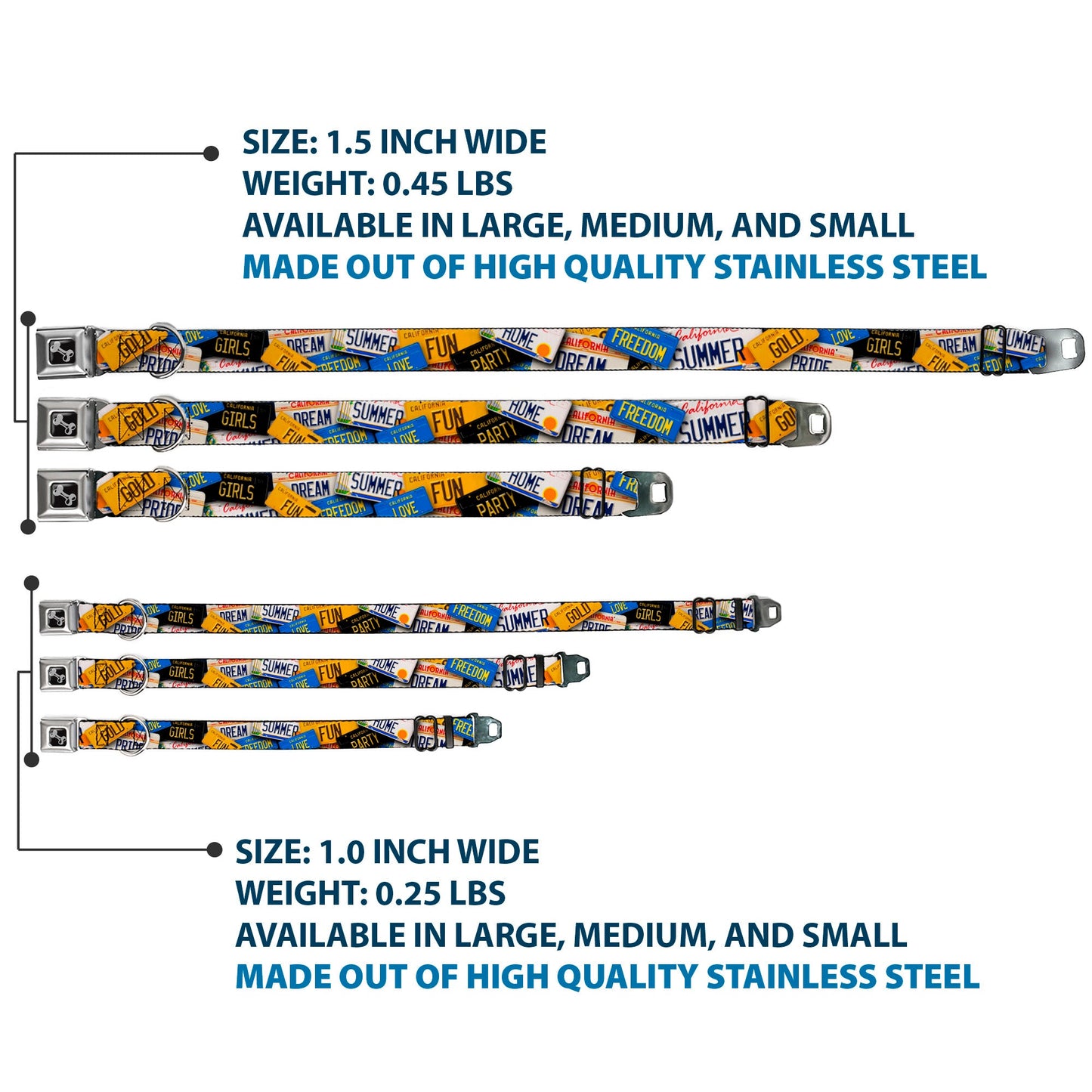 Dog Bone Seatbelt Buckle Collar - Cali License Plates Stacked - Seatbelt Buckle Collars - Buckle - Down