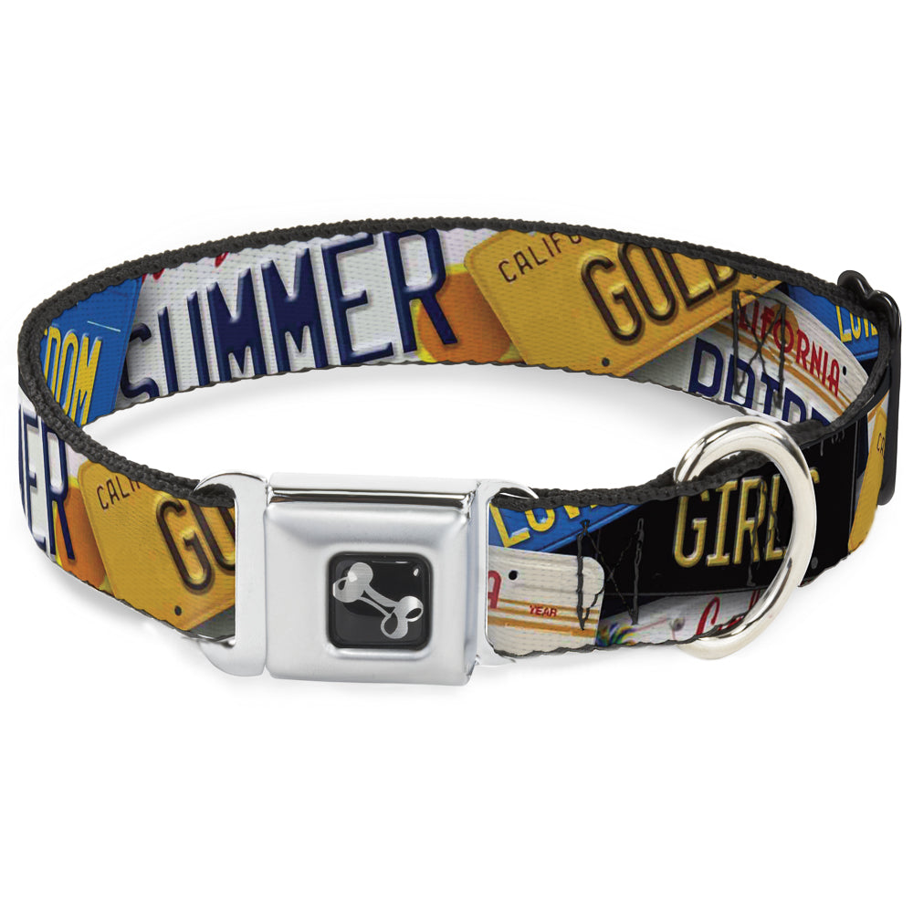 Dog Bone Seatbelt Buckle Collar - Cali License Plates Stacked - Seatbelt Buckle Collars - Buckle - Down