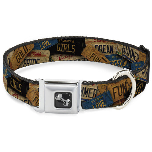 Dog Bone Seatbelt Buckle Collar - Cali License Plates Stacked Vintage - Seatbelt Buckle Collars - Buckle - Down