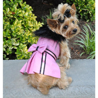 Wool Blend Pink Faux Fur Collar Classic Dog Harness Coat with matching Leash