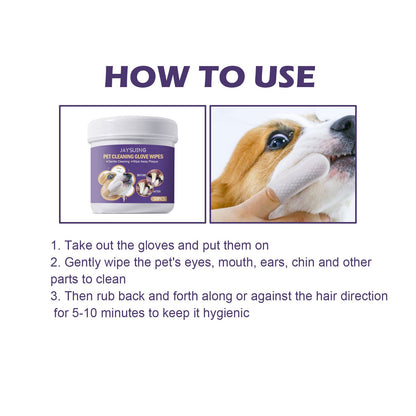 JAYSUING Pet Cleaning Glove Wipes, Pet Gum Care Gently Clean Dental Tartar Odor