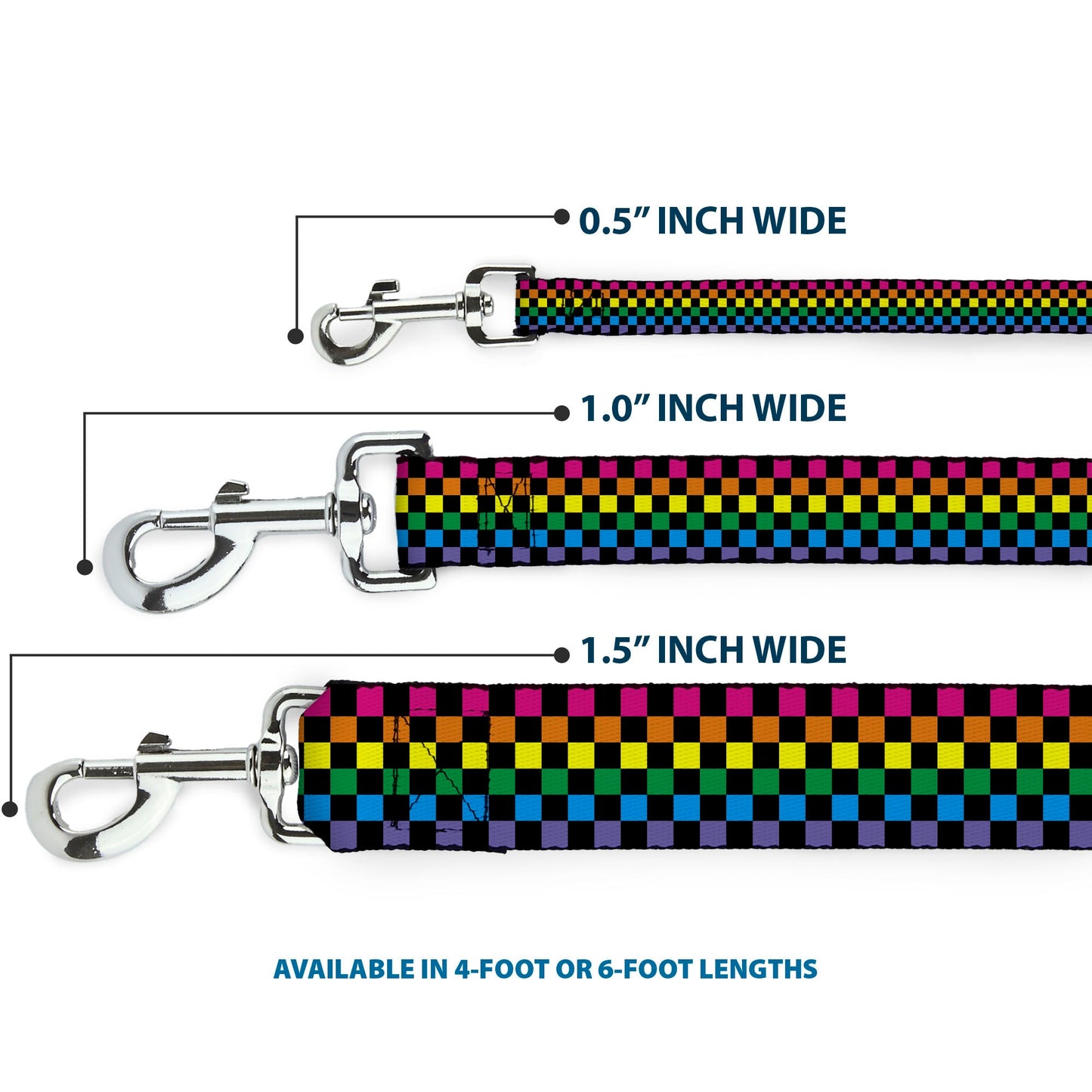 Dog Leash - Checker Black/Neon Rainbow - Dog Leashes - Buckle - Down