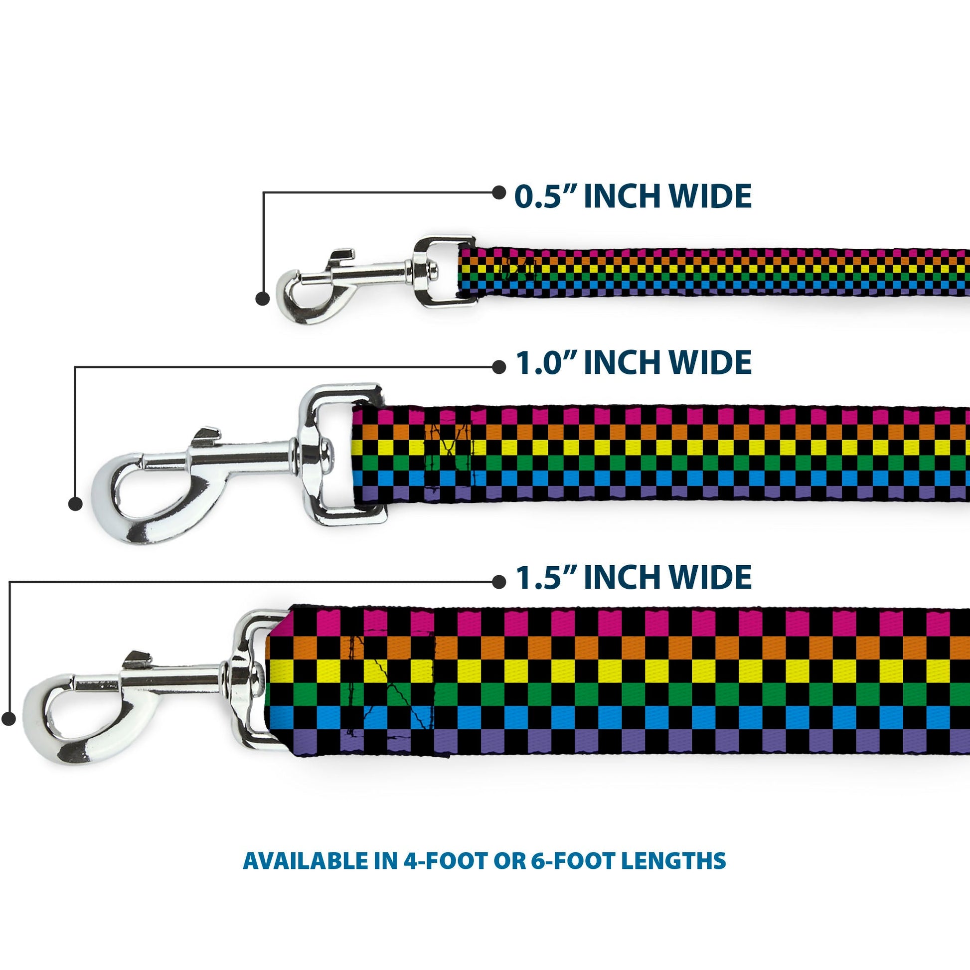 Dog Leash - Checker Black/Neon Rainbow - Dog Leashes - Buckle - Down