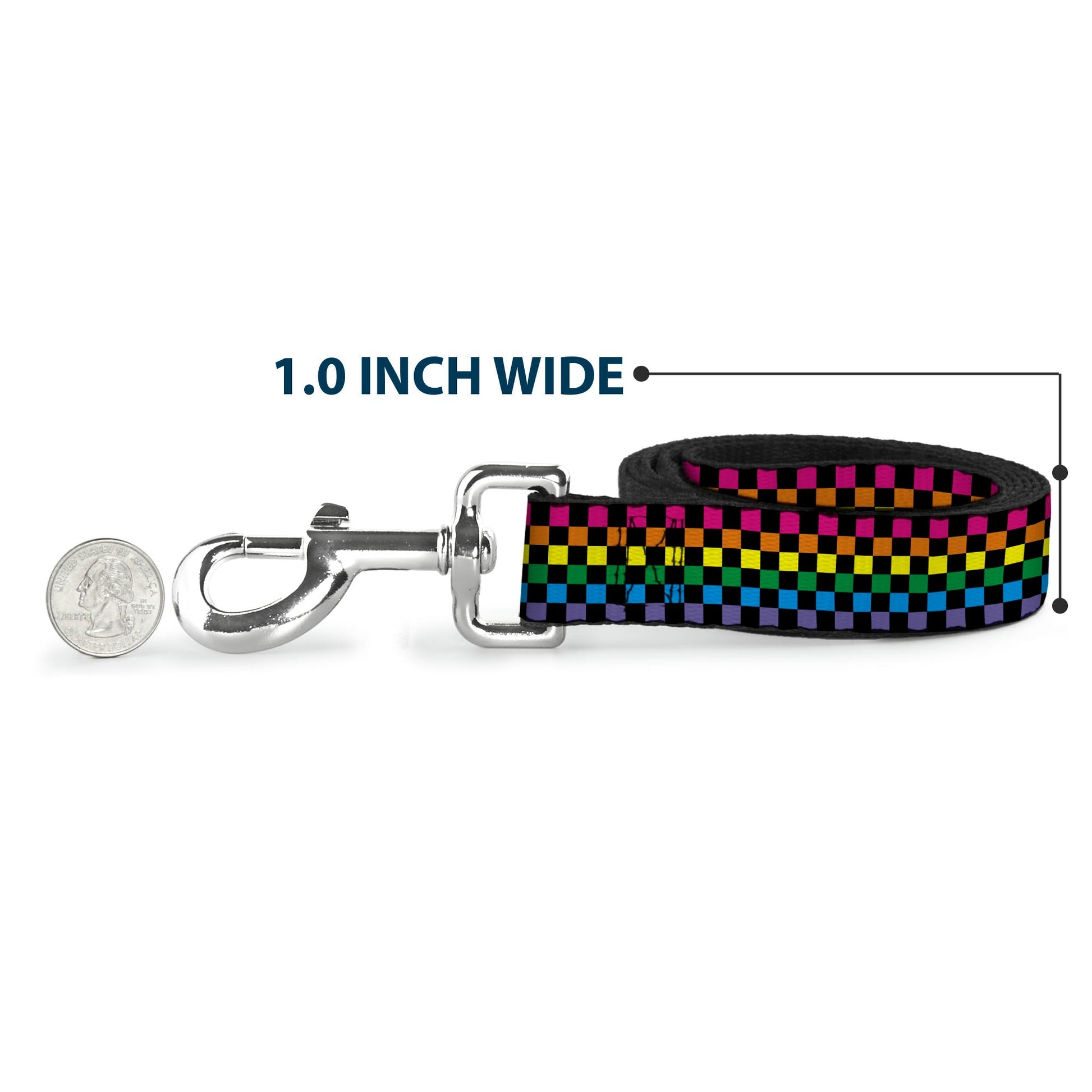 Dog Leash - Checker Black/Neon Rainbow - Dog Leashes - Buckle - Down
