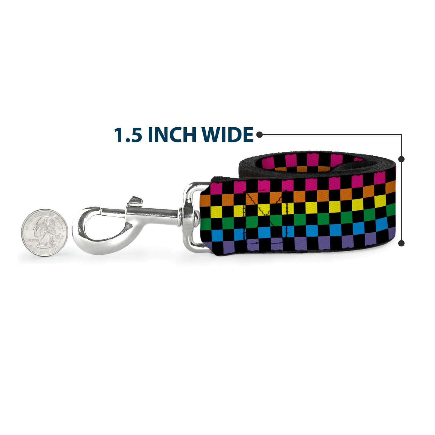 Dog Leash - Checker Black/Neon Rainbow - Dog Leashes - Buckle - Down