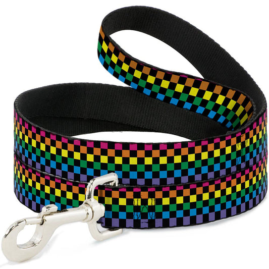Dog Leash - Checker Black/Neon Rainbow - Dog Leashes - Buckle - Down