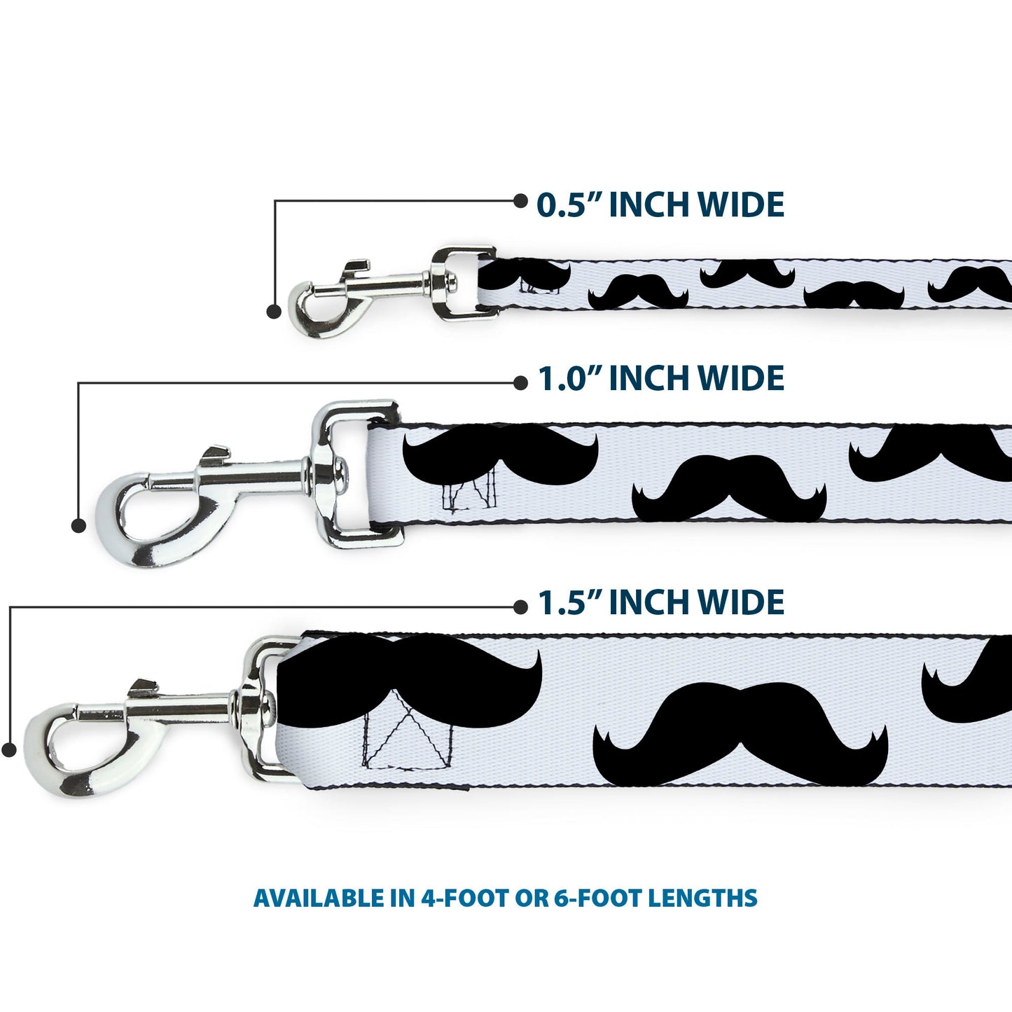 Dog Leash - Mustaches White/Black - Dog Leashes - Buckle - Down