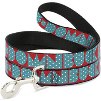 Dog Leash - BUCKLE-DOWN Shapes Red/Dot Turquoise/White