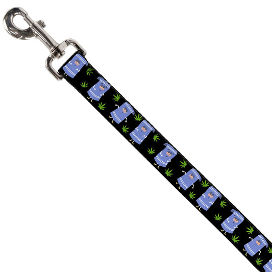 Dog Leash - South Park Towlie and Scattered Pot Leaves Black