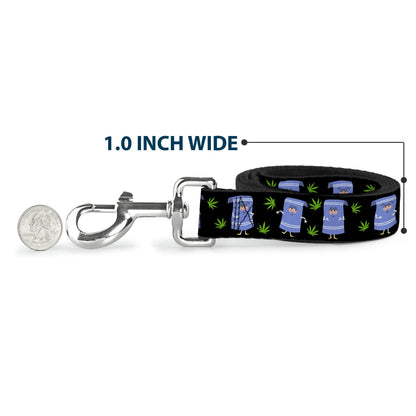 Dog Leash - South Park Towlie and Scattered Pot Leaves Black