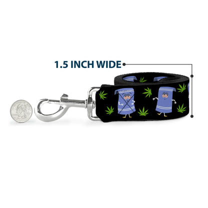Dog Leash - South Park Towlie and Scattered Pot Leaves Black