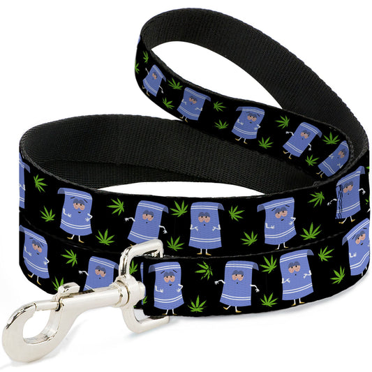 Dog Leash - South Park Towlie and Scattered Pot Leaves Black