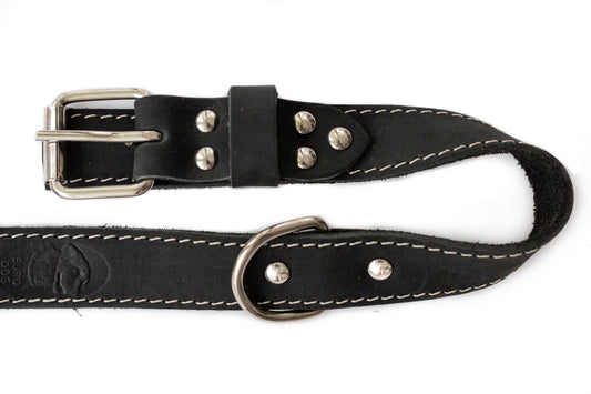 Traditional Black Leather Dog Collar - dog collars > leather dog collars > quality leather dog collars - Euro - Dog Collars and Leads