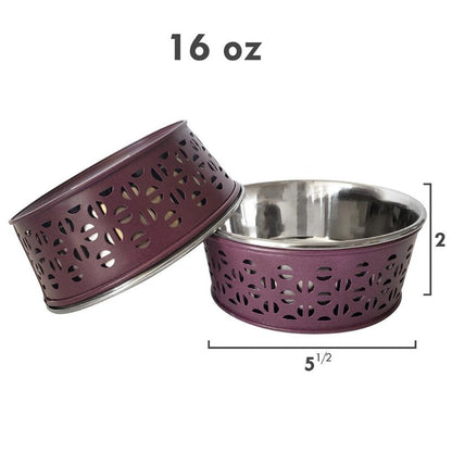 Plum Wine Farmhouse Metal Punchout Stainless Steel Dog Bowl - 16oz.