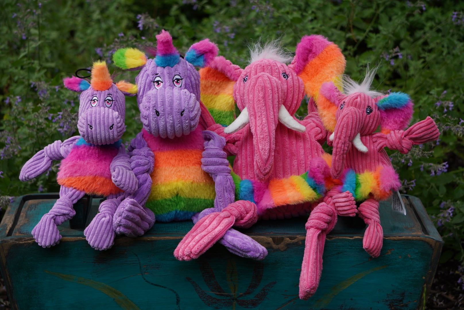 Dog Toy Rainbow Elephant Knottie Plush Toy for Daily Use - close up product image for dog toy