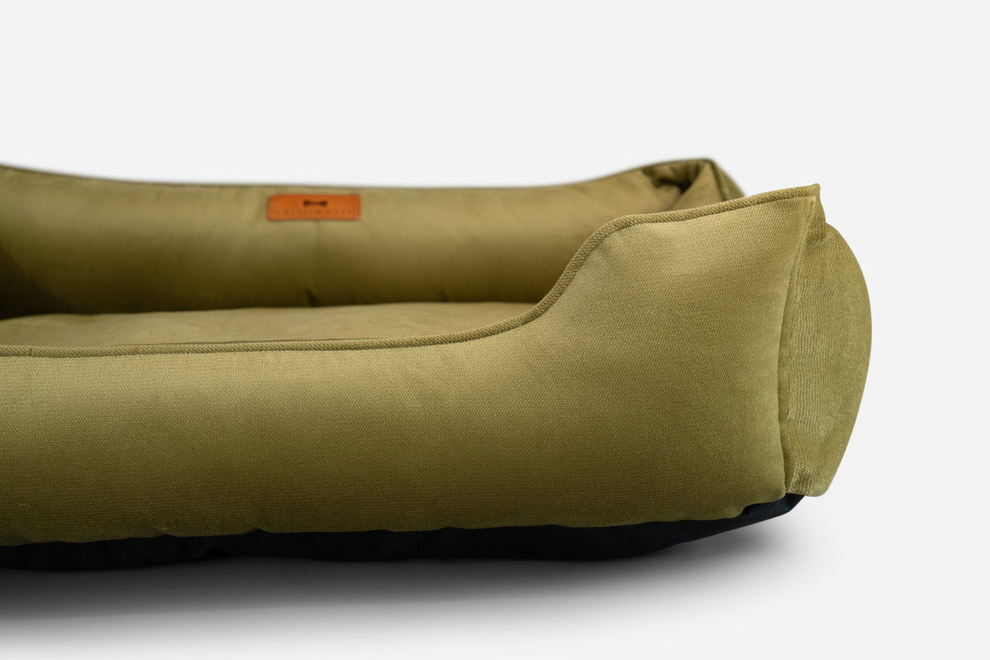 Pet Bed Vibrant Velvet Sleeper Olive Bolster